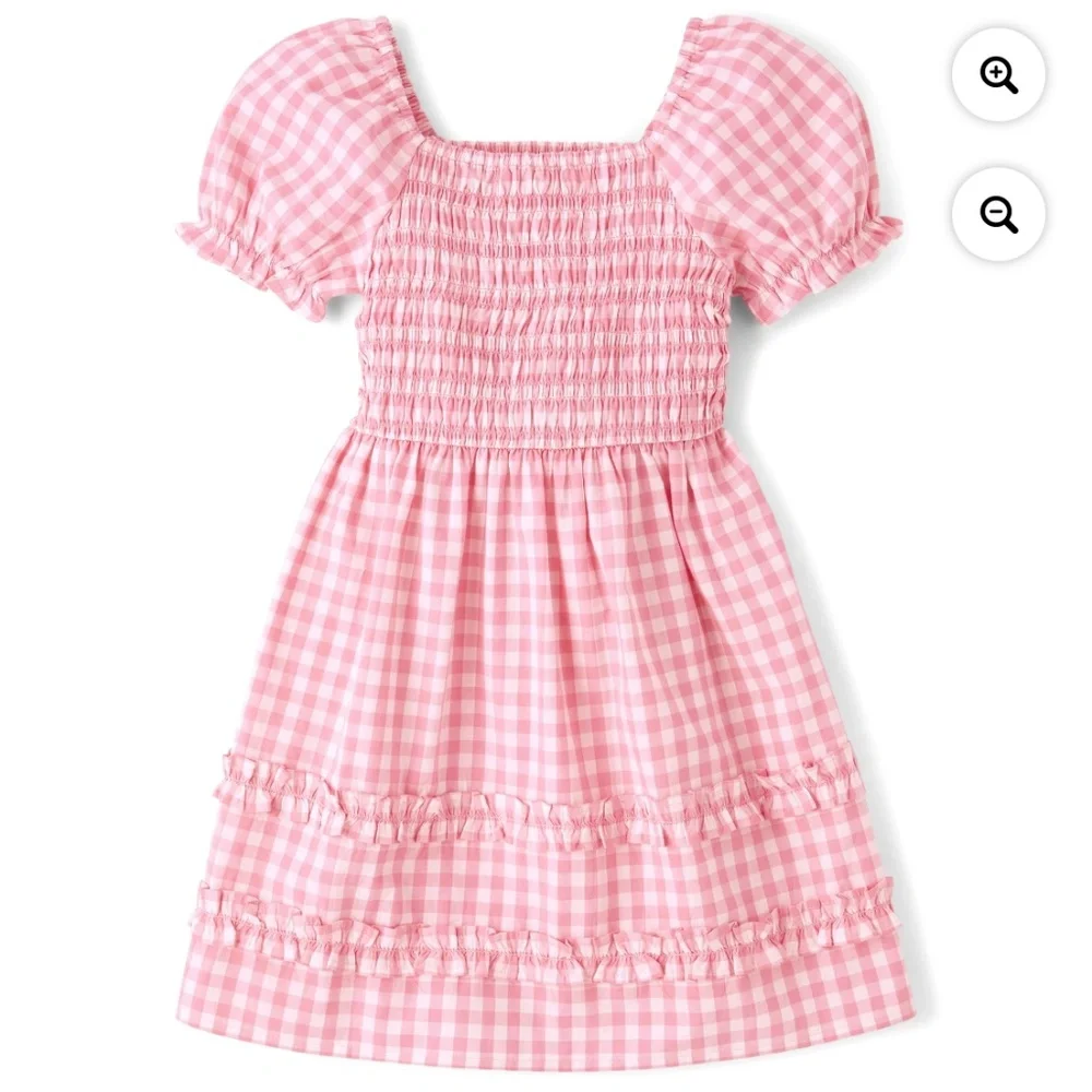 The Children’s Place Girls Pink Check Smocked Dress Size XXL (16) NWT